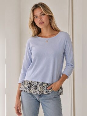 Ann Taylor Blue Ruffled Blouse with 3/4 Sleeves
